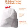 imageAmazon Basics 13 Gallon Flextra Strength Tall Kitchen Drawstring Trash Bags Tear Resistant 10 Post Consumer Recycled 50 Count50 Count