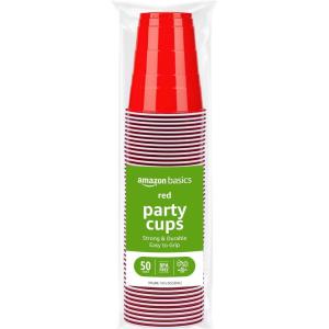 imageAmazon Basics Disposable Plastic Party Cups Red 18oz 50 Count