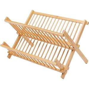 imageAmazon Basics Folding 2Tier Bamboo Dish Drying Rack  Collapsible 1247quotD x 1697quotW x 102quotH NaturalRound Bar