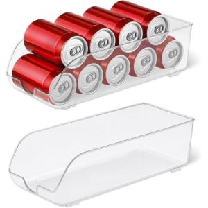 imageAmazon Basics Food and Drink Can Organizer for Fridge or Pantry 2Piece Set SelfDispensing Transparent Sides