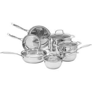 imageAmazon Basics Stainless Steel Cookware 15Piece Set Oven Safe Pots and Pans InductionReady Even Heating Easy to Clean Heavy Duty Silver11Piece Set