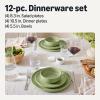 imageAmazon Basics Glazed Stoneware Salad Plates 4Piece Set Microwave and DishwasherSafe 83 in Linen GrayOlive