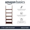 imageAmazon Basics Ladder Bookshelf Organizer 5Tier Solid Rubberwood Frame Walnut Finish 14quot D x 248quot W x 701quot HWalnut