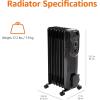 imageAmazon Basics Portable Oil Radiator Heater for Indoor Use 3 Heat Settings OverHeat Protection ETLcertified Safety 7 OilFilled Steel Fins 1500W 11quotD x 148quotW x 252quotH WhiteBlack