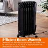 imageAmazon Basics Portable Oil Radiator Heater for Indoor Use 3 Heat Settings OverHeat Protection ETLcertified Safety 7 OilFilled Steel Fins 1500W 11quotD x 148quotW x 252quotH WhiteBlack