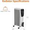 imageAmazon Basics Portable Oil Radiator Heater for Indoor Use 3 Heat Settings OverHeat Protection ETLcertified Safety 7 OilFilled Steel Fins 1500W 11quotD x 148quotW x 252quotH WhiteWhite