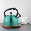 imageAmazon Basics Stainless Steel Tea Kettle Hot Water Kettle with Whistle Spout Fast Boiling Ergonomic Handle 24Quart Teal24 Quarts