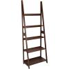 imageAmazon Basics Ladder Bookshelf Organizer 5Tier Solid Rubberwood Frame Walnut Finish 14quot D x 248quot W x 701quot HWalnut