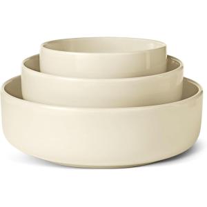 imageAmazon Basics Glazed Stoneware Serving Bowls 3Piece Set DishwasherSafe OliveIvory