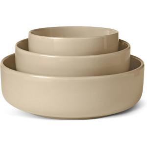 imageAmazon Basics Glazed Stoneware Serving Bowls 3Piece Set DishwasherSafe OliveLinen Gray