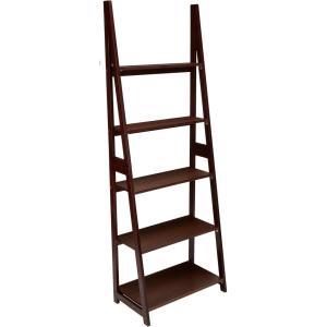 imageAmazon Basics Ladder Bookshelf Organizer 5Tier Solid Rubberwood Frame Walnut Finish 14quot D x 248quot W x 701quot HEspresso