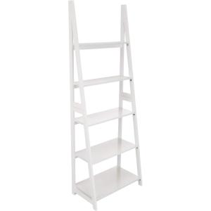 imageAmazon Basics Ladder Bookshelf Organizer 5Tier Solid Rubberwood Frame Walnut Finish 14quot D x 248quot W x 701quot HWhite