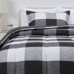imageAmazon Basics Lightweight Microfiber Comforter Sets 2Pieces Geometrics TwinTwin XLCheckerboard Pattern  BlackWhite