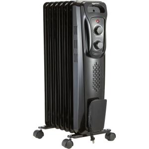 imageAmazon Basics Portable Oil Radiator Heater for Indoor Use 3 Heat Settings OverHeat Protection ETLcertified Safety 7 OilFilled Steel Fins 1500W 11quotD x 148quotW x 252quotH WhiteBlack