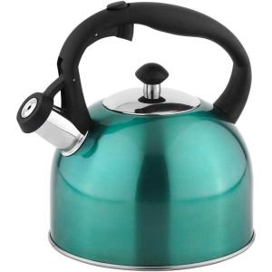 imageAmazon Basics Stainless Steel Tea Kettle Hot Water Kettle with Whistle Spout Fast Boiling Ergonomic Handle 24Quart Teal24 Quarts