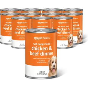 imageAmazon Basics Puppy Chopped Ground Dinner Canned Dog Food with Chicken ampamp Beef 132oz Pack of 12Chicken and Beef