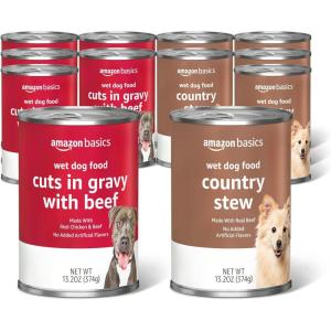 imageAmazon Basics Puppy Chopped Ground Dinner Canned Dog Food with Chicken ampamp Beef 132oz Pack of 12Country Stew flavor and Beef