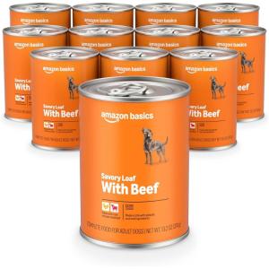 imageAmazon Basics Wet Dog Food Savory Loaf with Beef Wet Dog Food 132 oz can Pack of 12