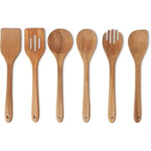 imageAmazon Basics Wooden Cooking Spoons 6Piece Set Acacia Wood CookwareSafe