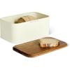imageAmazon Basics Carbon Steel Bread Box with Acacia Wood Lid Lid Doubles as Cutting Board 119 x 71 x 52 in