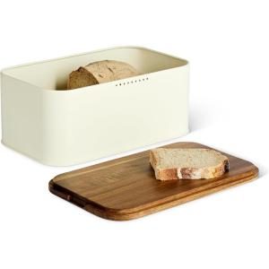 imageAmazon Basics Carbon Steel Bread Box with Acacia Wood Lid Lid Doubles as Cutting Board 119 x 71 x 52 in