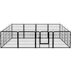 imageAmazon Basics Dog Playpen 16 Panels Metal Fence with Door Foldable for Indoor and Outdoor Use Suitable for Small to Medium Sized Dogs 30 Inch Height BlackBlack