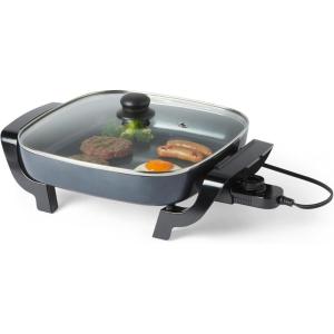 imageAmazon Basics Electric Skillet and Frying Pan with Glass Lid Nonstick Ceramic Coating 12 x 12 inches Black