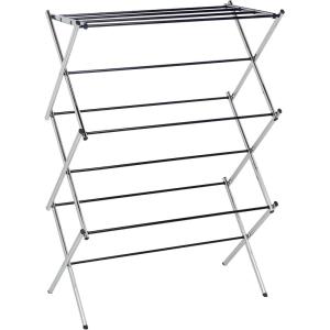 imageAmazon Basics Foldable Portable Laundry Rack for Air Drying Clothing Indoor Outdoor Use  145quot D x 295quot W x 418quot H WhiteChrome