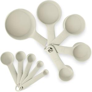 imageAmazon Basics Measuring Cups and Spoons 10Piece Set DishwasherSafe Linen Gray