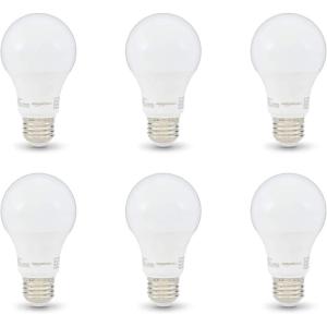 imageAmazon Basics NonDimmable LED Light Bulbs Energy Efficient Long Lasting 40W Equivalent 6W E26 Standard Base 2700K 10000 Hour Lifetime Soft White A19 6Pack