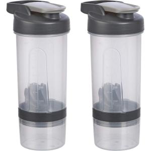 imageAmazon Basics Protein Shaker Bottle with Mixer Ball Cups for Shakes 20 oz 2Pack Gray 118x9x23 cmGray