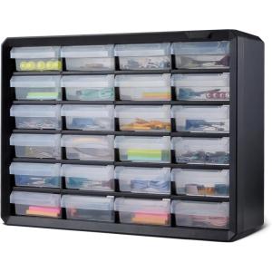 imageAmazon Basics Storage Cabinet 24Drawer Plastic Organizer with Dividers for OfficeCraftTools Wall Mountable 63 x 213 x 158 inch Black