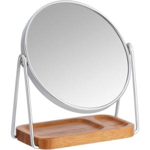 imageAmazon Basics Vanity Round Mirror with Bamboo Rim Magnification Tabletop Mount Black 72quotL x 287 quotW72L x 34W