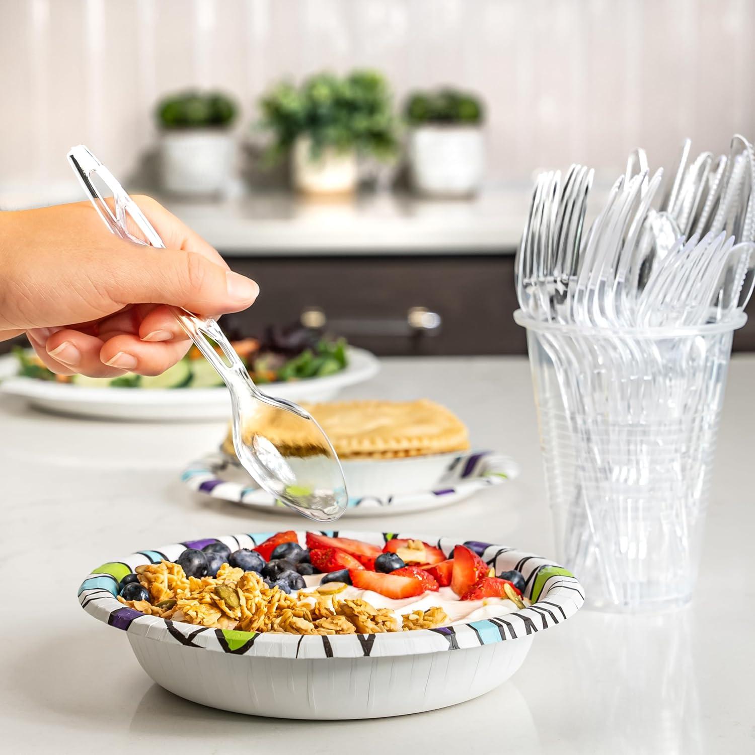 imageAmazon Basics Disposable Clear Plastic Spoons Premium Quality 100 Count Large PackLarge Pack