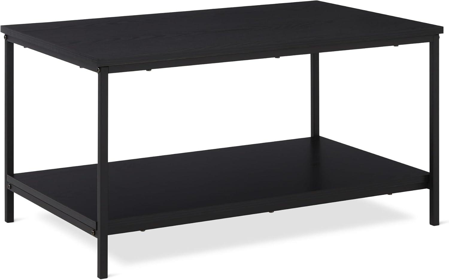 imageAmazon Basics Rectangular Coffee Table with Bottom Shelf Living Room Center Table Wooden 199quot D x 315quot W x 165quot HBlack