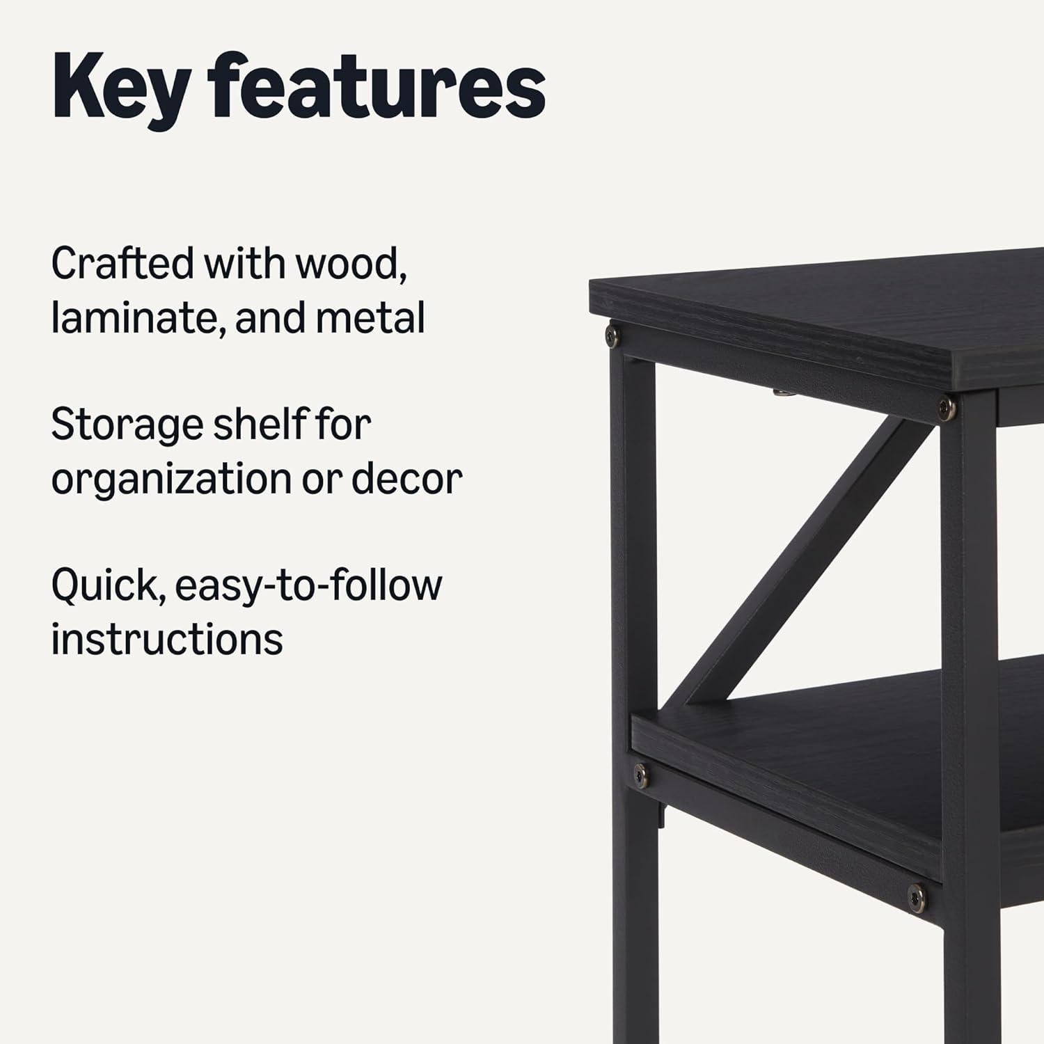 imageAmazon Basics Rectangular Coffee Table with Bottom Shelf Living Room Center Table Wooden 199quot D x 315quot W x 165quot HBlack