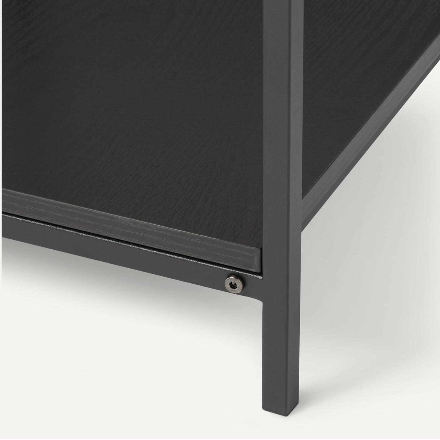 imageAmazon Basics Rectangular Coffee Table with Bottom Shelf Living Room Center Table Wooden 199quot D x 315quot W x 165quot HBlack