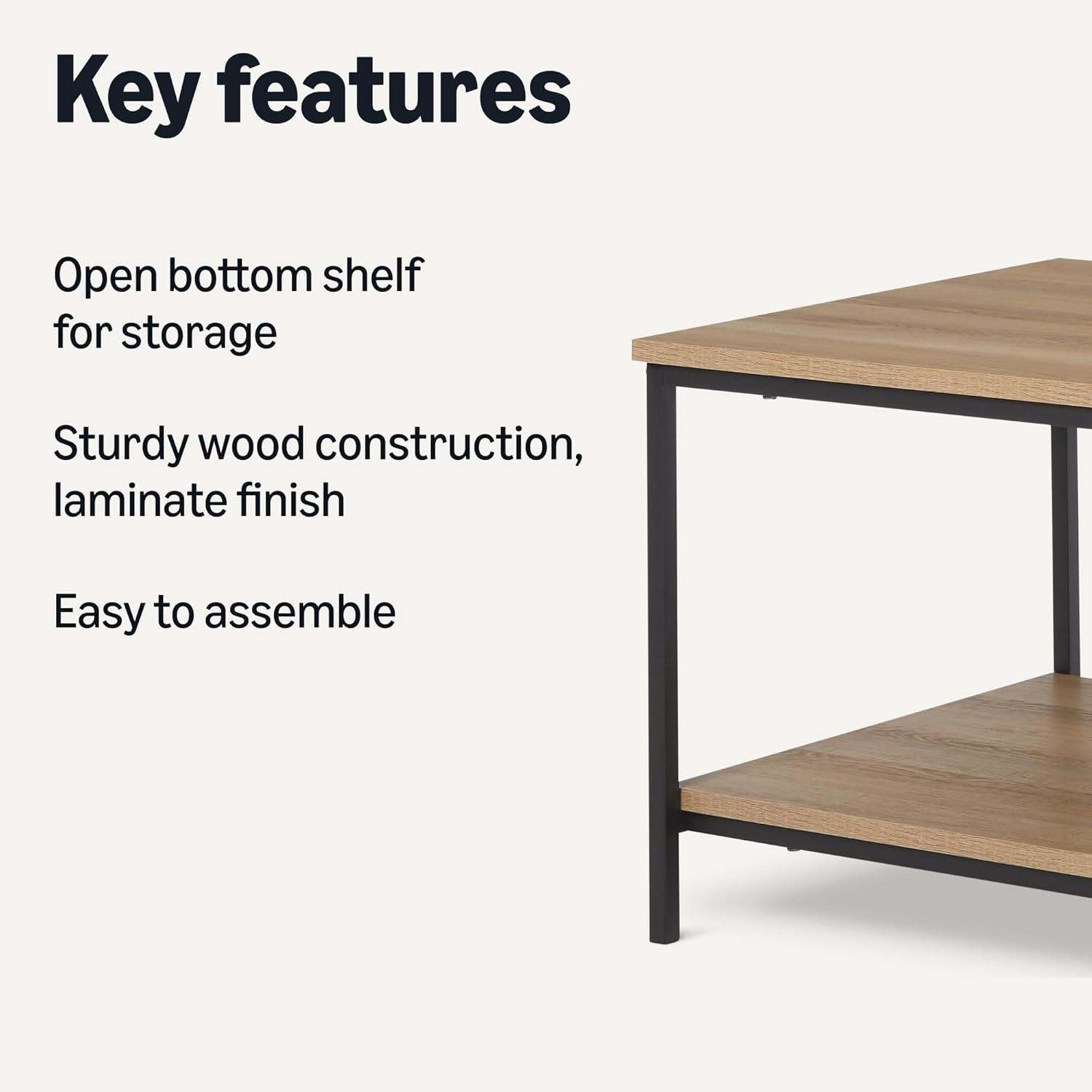 imageAmazon Basics Rectangular Coffee Table with Bottom Shelf Living Room Center Table Wooden 199quot D x 315quot W x 165quot HOak