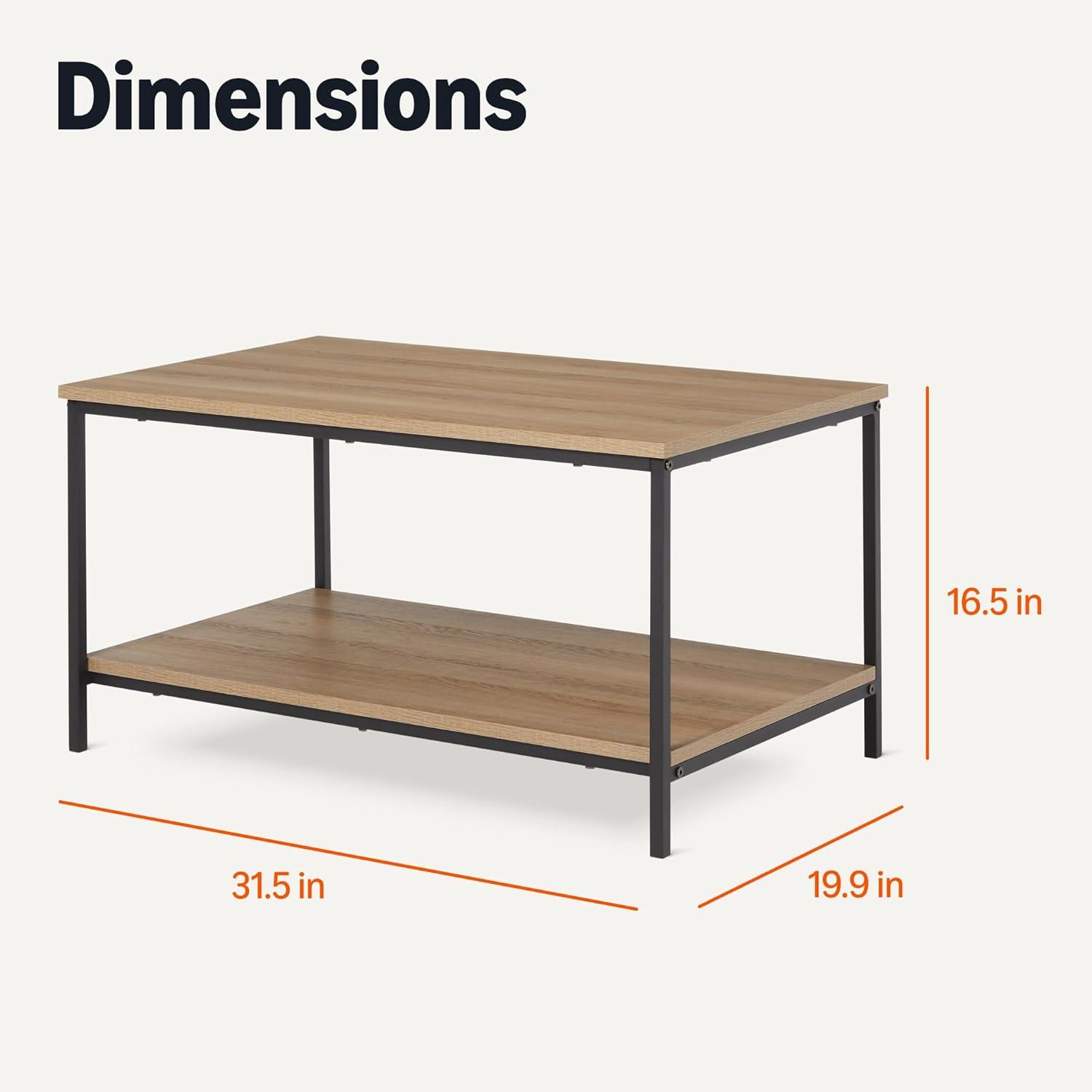 imageAmazon Basics Rectangular Coffee Table with Bottom Shelf Living Room Center Table Wooden 199quot D x 315quot W x 165quot HOak
