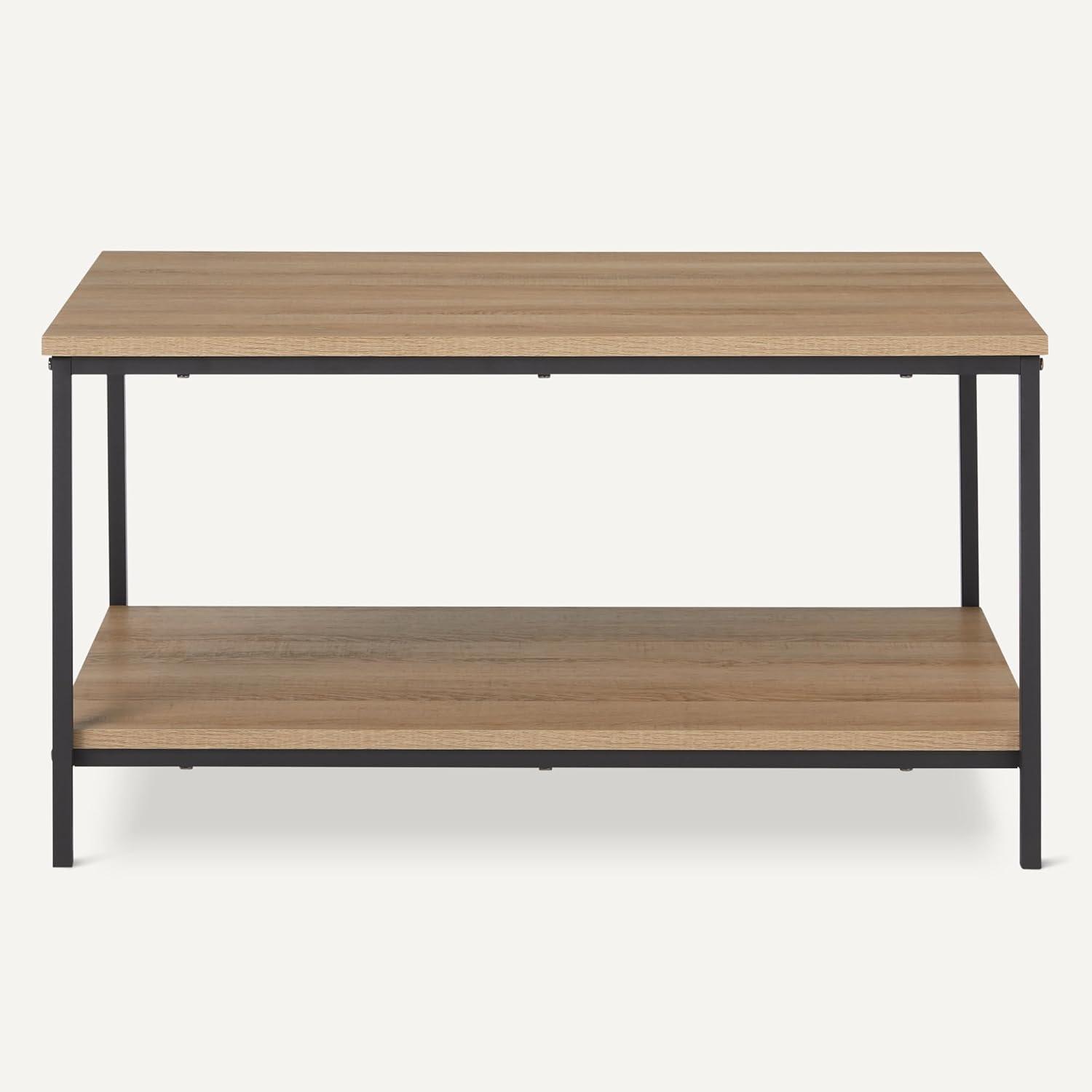 imageAmazon Basics Rectangular Coffee Table with Bottom Shelf Living Room Center Table Wooden 199quot D x 315quot W x 165quot HOak