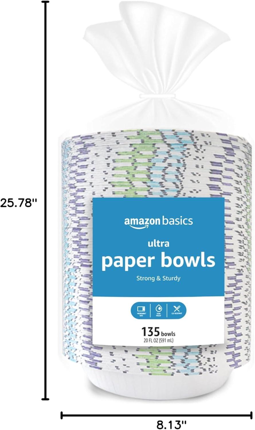 imageAmazon Basics Ultra Paper Bowls 20 Oz Disposable 540 Count 4 packs of 135 White135 Count Pack of 8