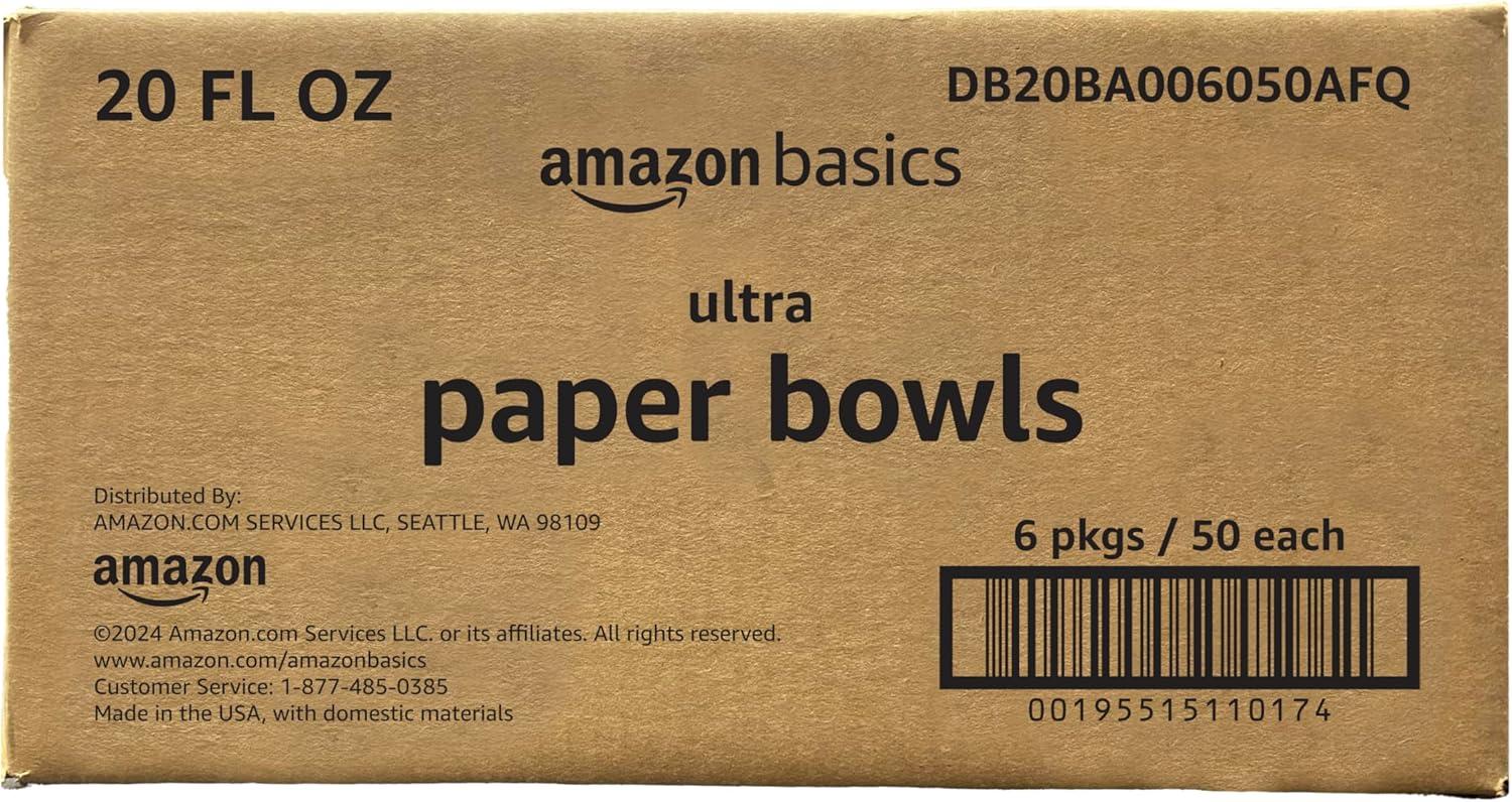 imageAmazon Basics Ultra Paper Bowls 20 Oz Disposable 540 Count 4 packs of 135 White300 Count