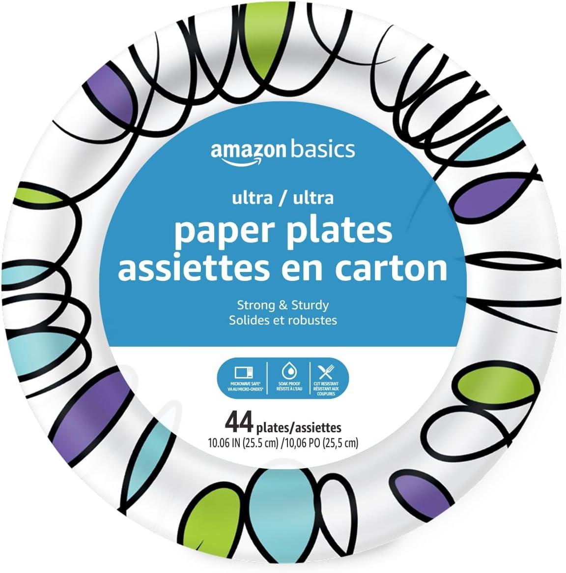 imageAmazon Basics Ultra Paper Plates 10 Inch Disposable 44 Count10 Inch