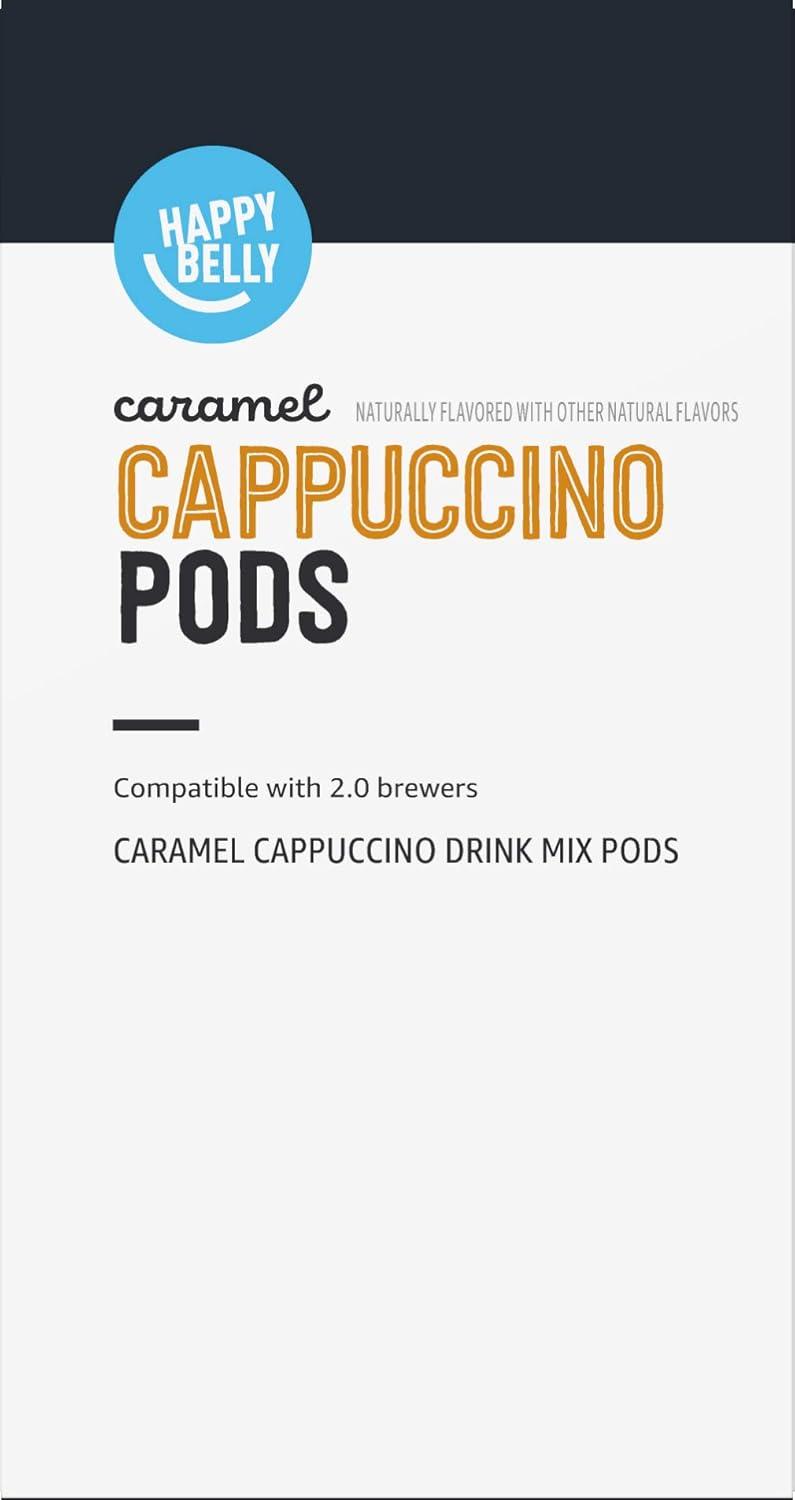 imageAmazon Brand  Happy Belly Cappuccino Coffee Pods Light Roast Compatible with 20 KCup Brewers French Vanilla Flavored 24 Count 15 pound Pack of 1Caramel
