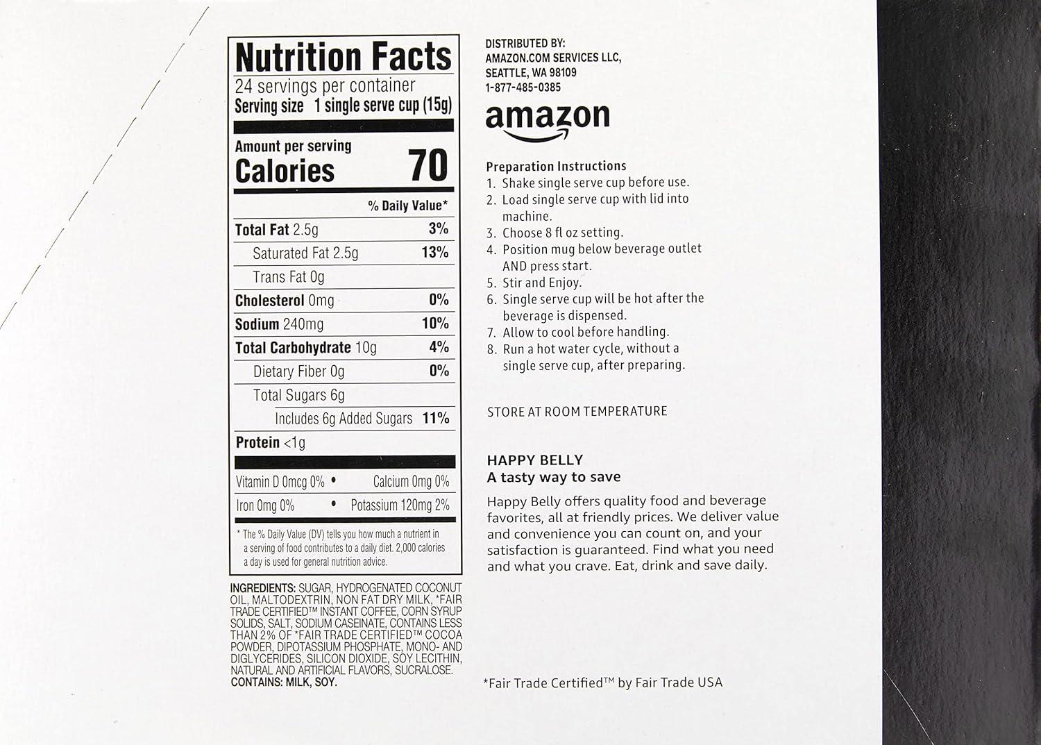 imageAmazon Brand  Happy Belly Cappuccino Coffee Pods Light Roast Compatible with 20 KCup Brewers French Vanilla Flavored 24 Count 15 pound Pack of 1Caramel