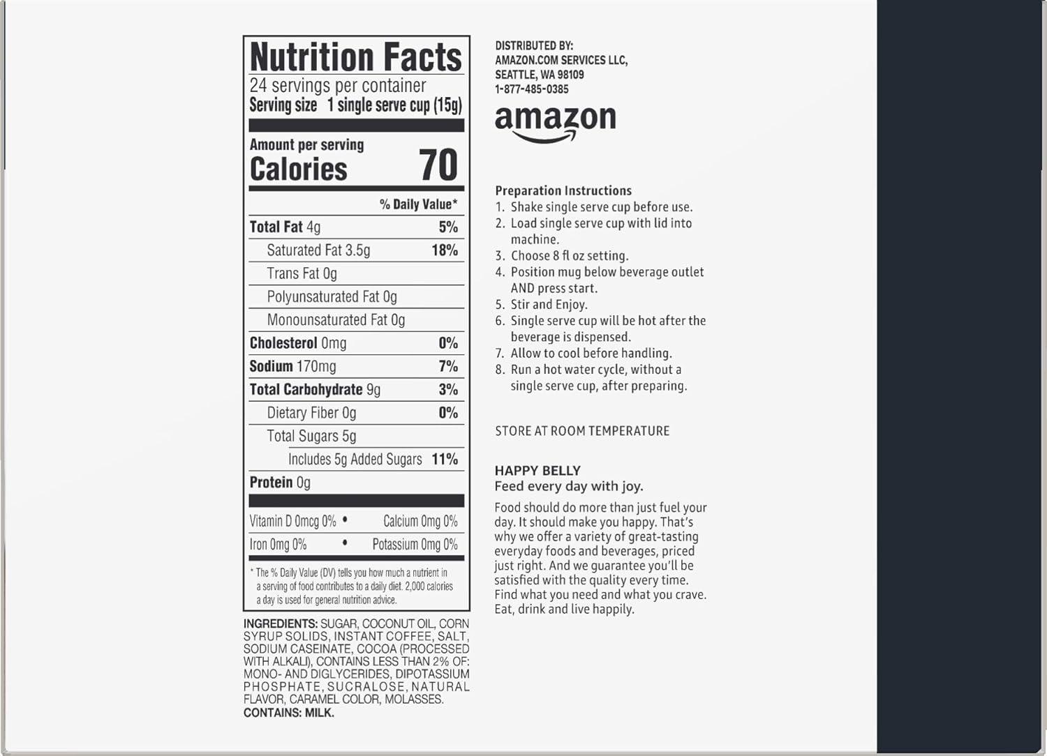 imageAmazon Brand  Happy Belly Cappuccino Coffee Pods Light Roast Compatible with 20 KCup Brewers French Vanilla Flavored 24 Count 15 pound Pack of 1Caramel