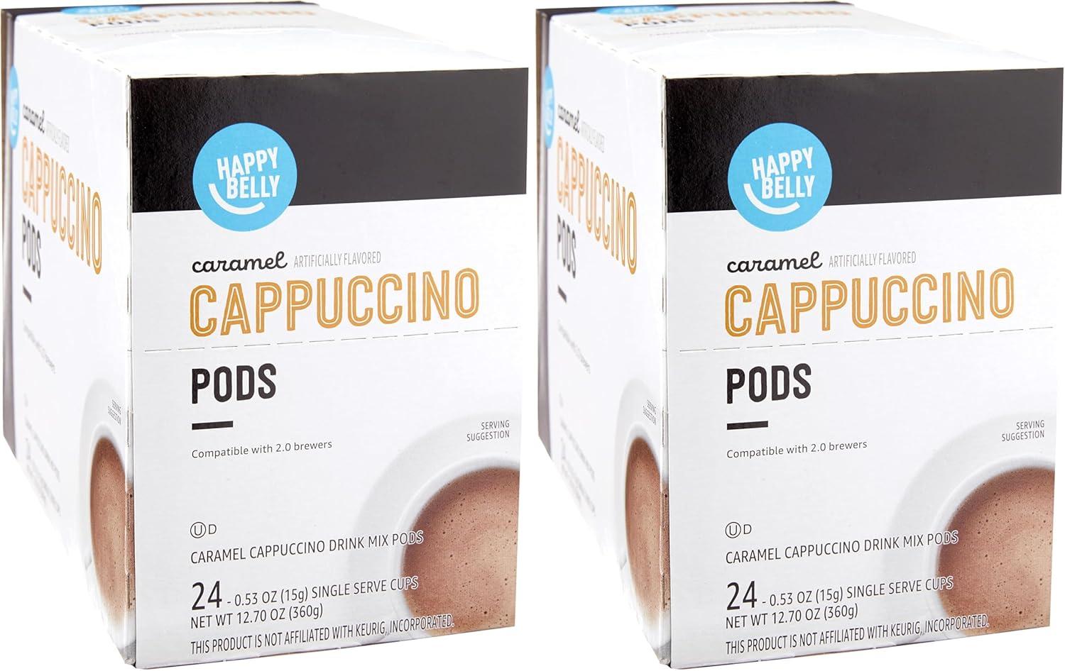 imageAmazon Brand  Happy Belly Cappuccino Coffee Pods Light Roast Compatible with 20 KCup Brewers French Vanilla Flavored 24 Count 15 pound Pack of 1Caramel