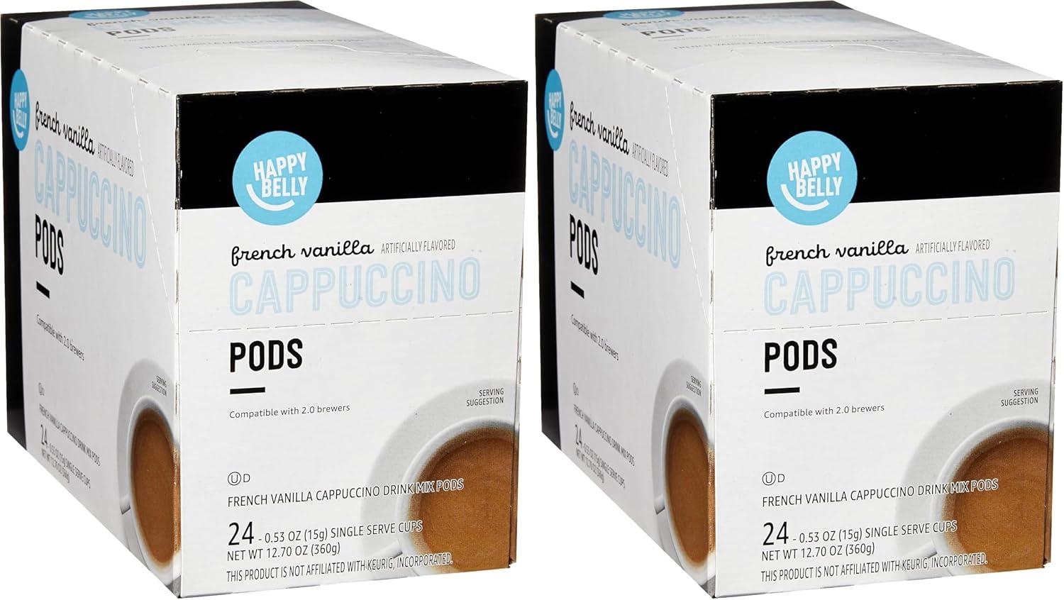 imageAmazon Brand  Happy Belly Cappuccino Coffee Pods Light Roast Compatible with 20 KCup Brewers French Vanilla Flavored 24 Count 15 pound Pack of 1French Vanilla Flavored