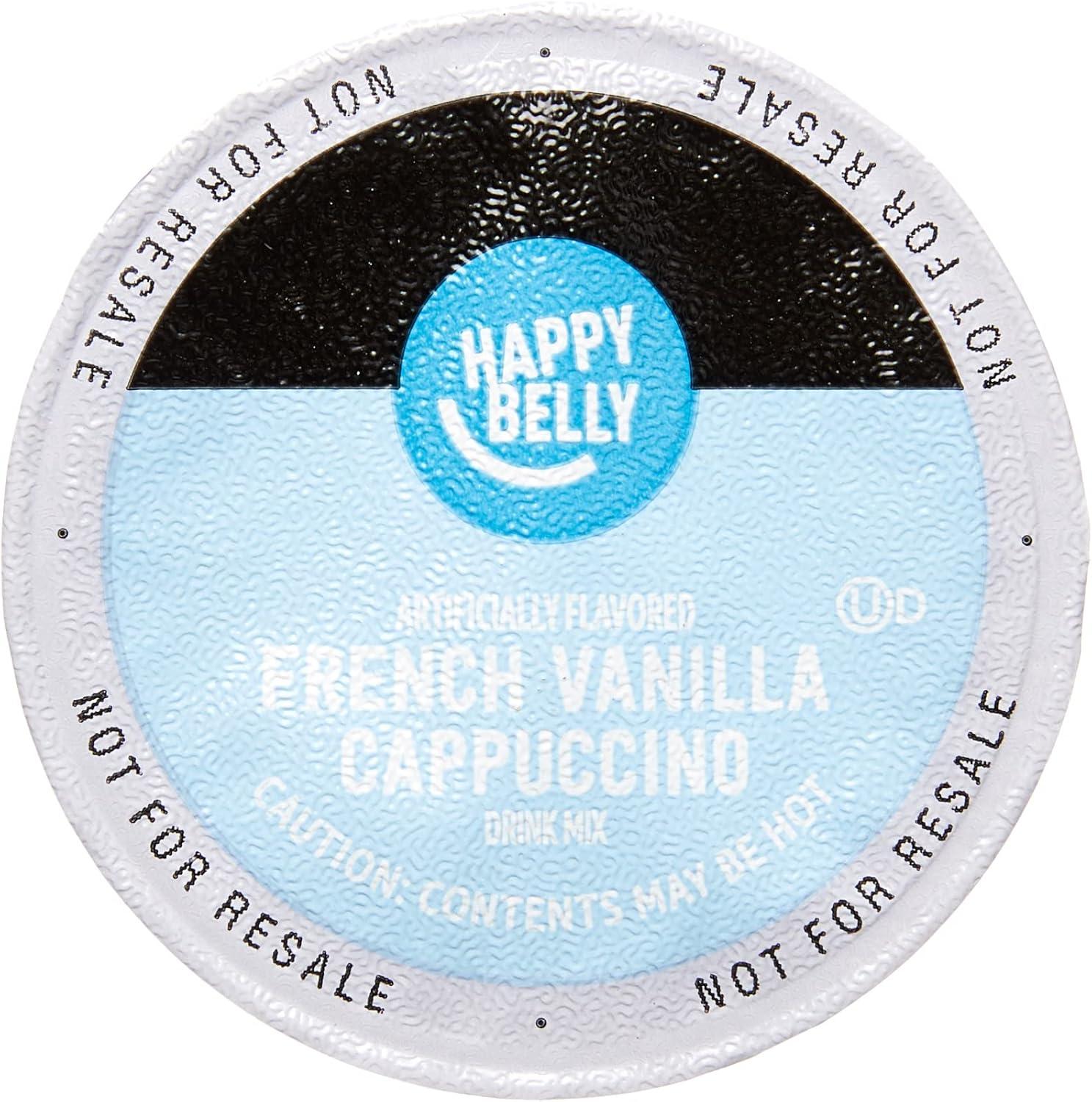imageAmazon Brand  Happy Belly Cappuccino Coffee Pods Light Roast Compatible with 20 KCup Brewers French Vanilla Flavored 24 Count 15 pound Pack of 1French Vanilla Flavored