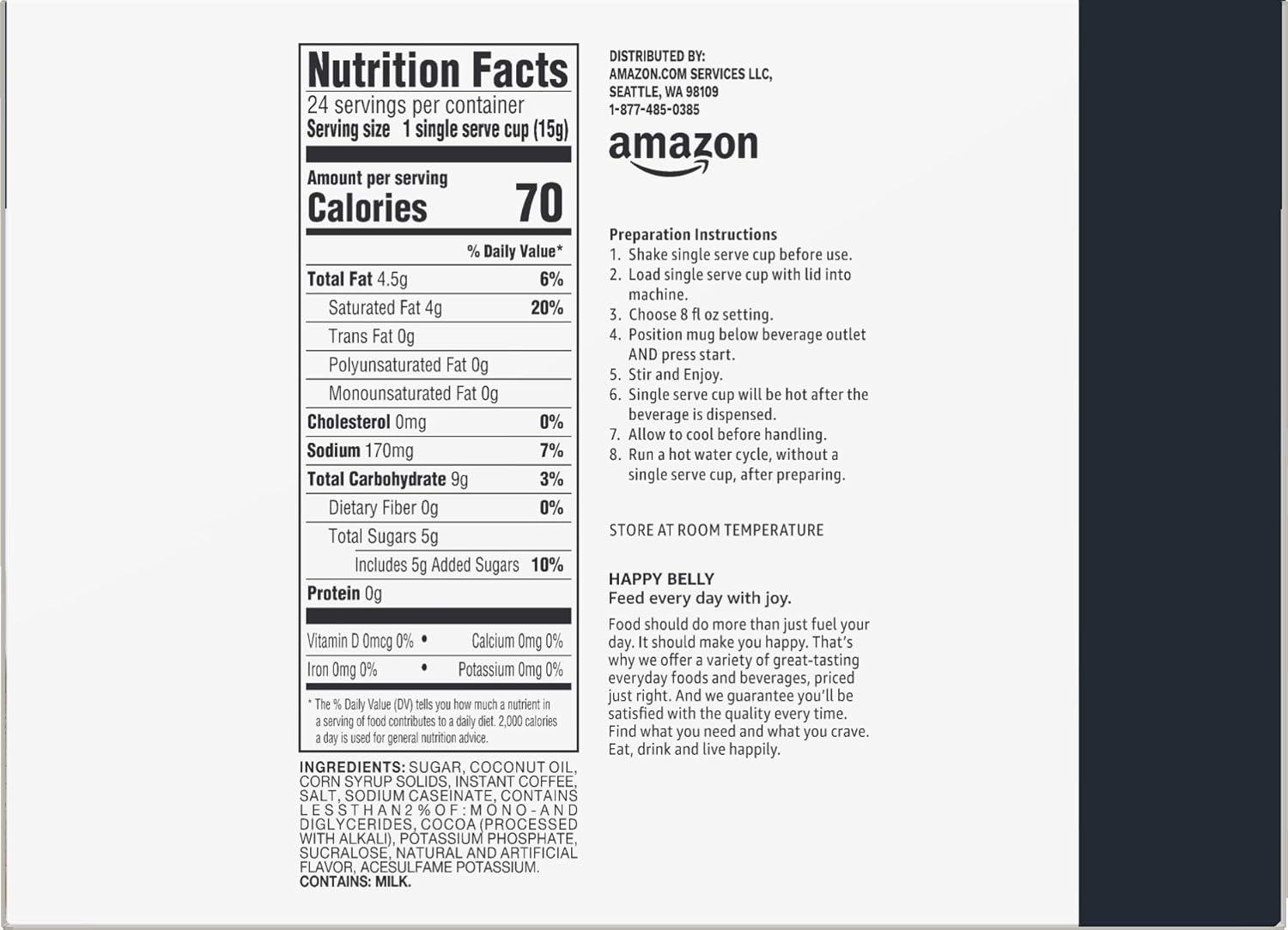 imageAmazon Brand  Happy Belly Cappuccino Coffee Pods Light Roast Compatible with 20 KCup Brewers French Vanilla Flavored 24 Count 15 pound Pack of 1Hazelnut